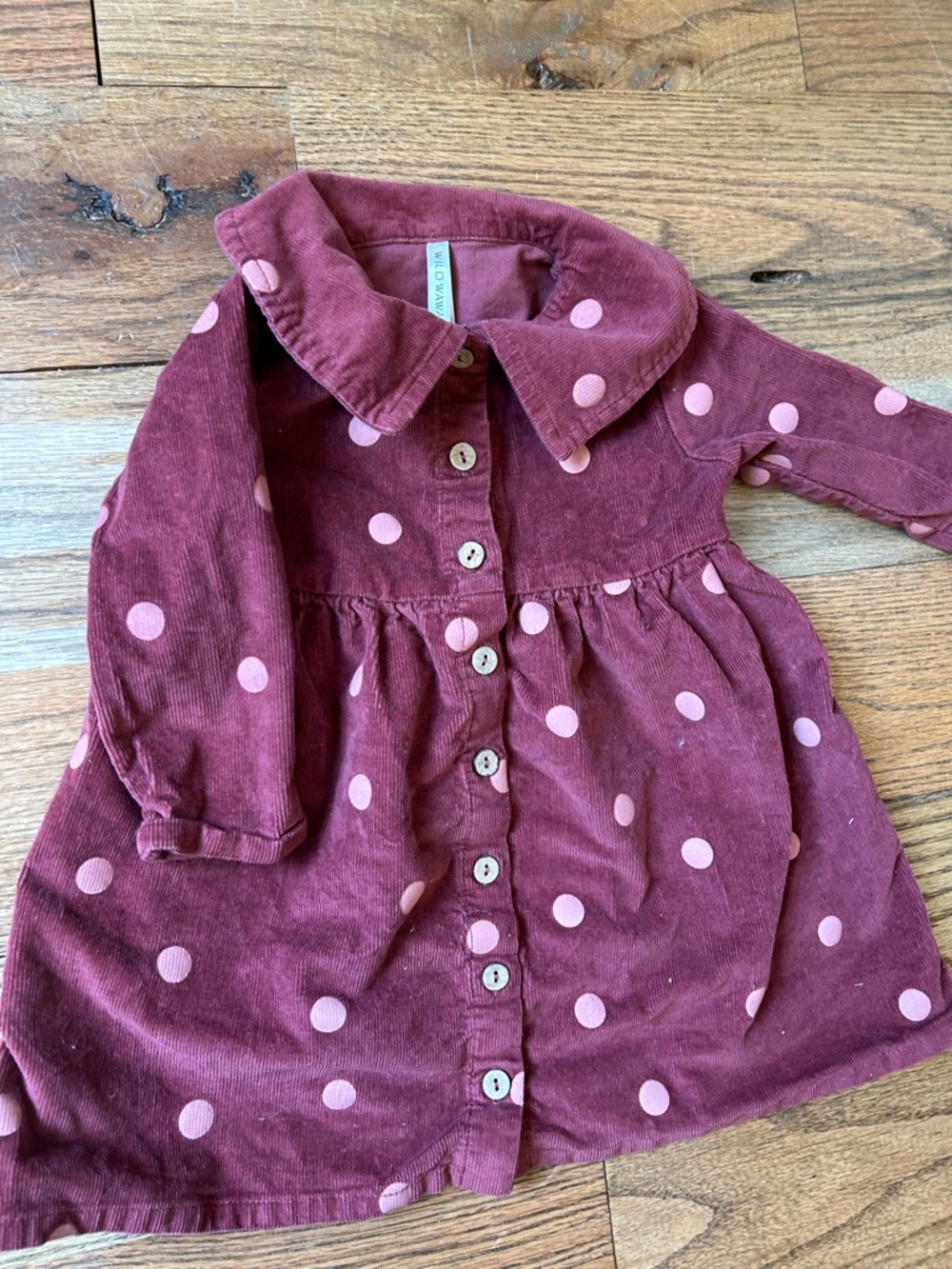 Wild Wawa Polka Dot Corduroy Button-Front Dress - Berry Pink